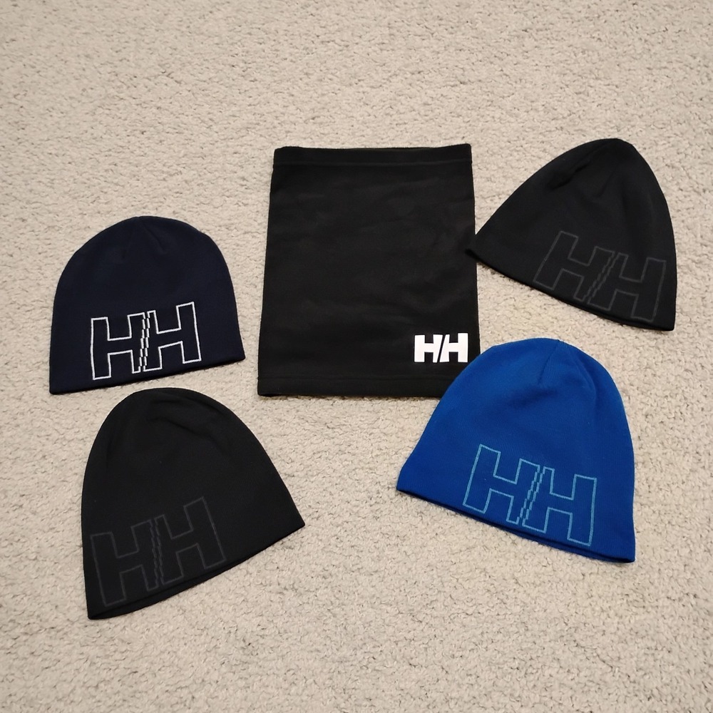 Helly Hansen Hat Lot Of 4 Mens Beanie Skull Work Hiking Snow Gaiter Cap Logo Ski